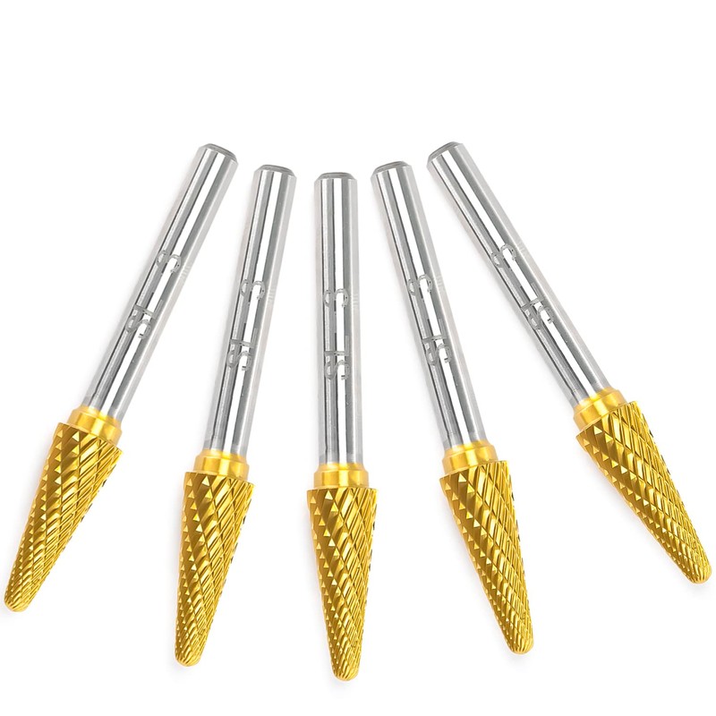 SL-3 5pcs Tungsten Carbide Burr TiN Rotary File Taper Shape