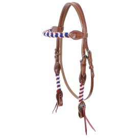 Showman Glory RED WHITE BLUE Mohair Browband Bridle Fringe Breast Collar Reins Set