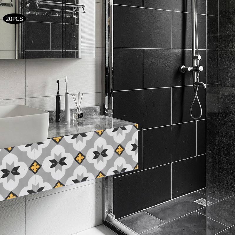 20PCS Ceramic Tile Sticker Waterproof Non Slip Wall Floor Sticker