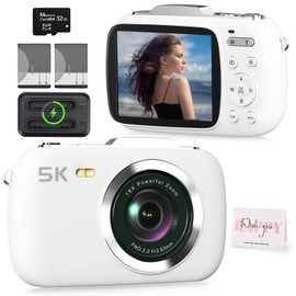 5K Vlogging Camera,80MP UHD Portable Digital Cameras for Vlogging,18X Zoom Travel Point and Shoot Camera with 32GB TF Card,Photography Cameras for Beginners Teen - White