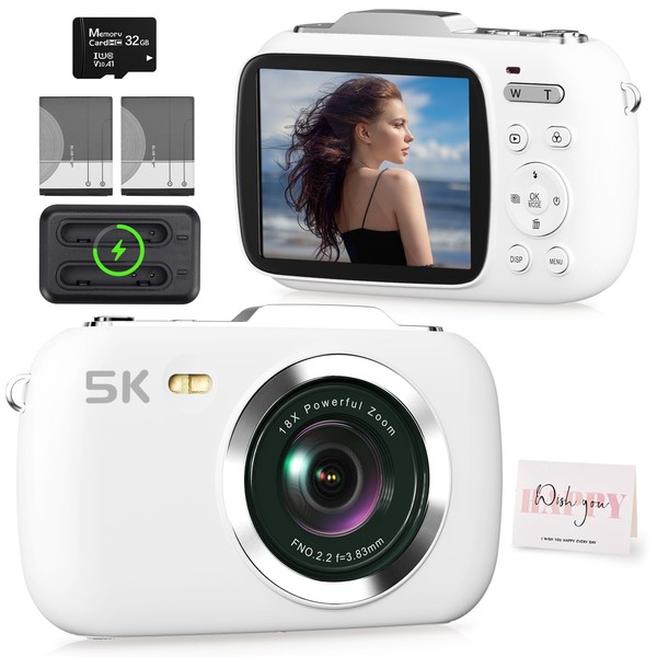 5K Vlogging Camera,80MP UHD Portable Digital Cameras for Vlogging,18X Zoom