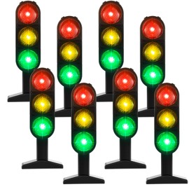 Syhood 8 Pcs Kids Traffic Light Lamp 7.8'' Mini Stop Light Lamp Stop Sign Simulation Road Light Railroad Crossing Sign Traffic Sign Light Model Stoplight for Bedroom Classroom Decor Birthday Gift