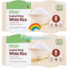 Bibigo 2 Packs Bibigo Cooked Sticky White Rice 7.4 oz, 8 ct 59 oz Each Pack,Total 16 ct