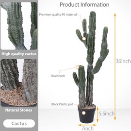 Logkity Artificial Cactus 36inch Faux Cacti Fake Saguaro Plants for Indoor Outdoor Home Office Garden Decor