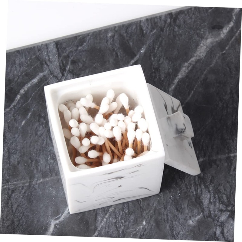 Zerodeko Cotton Swabs Storage Box with Lid Marble Design Compartment