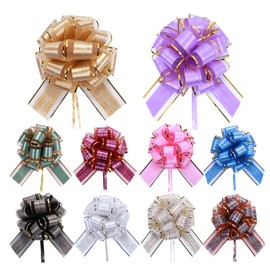 TZMFHD 10 Pack Tree-Textured Floral Pull Bows, 15 cm Diameter Decorative Bows for Gift Wrapping, Wedding Car Ribbon, Party Decorations in 10 Elegant Colors