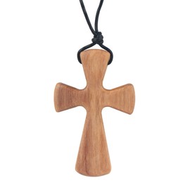 Yookin Natural Wood Cross Pendant Necklace Hand Carved Wooden Cross Necklace For Men Women （B）