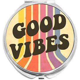 NewCharms Good Vibes Vintage Print Compact with Mirrors - Perfect Pocket and Purse Size Folding Mirror for Applying Make Up Anywhere
