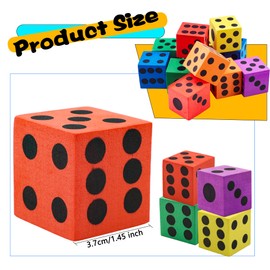 Feradny 60 Pack 1.5 Inch Colored Foam Dice Set Large Colorful Dice Cubes with Number Dots Soft Dice Building Education Toys for Kids Math Gifts Adults Fun Party Games, 6 Colors