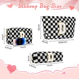 Silongder 3 Pcs Makeup Bag Cosmetic bags for women Large Capacity Checkered Cosmetic Bag Canvas Travel Toiletry Bag Organizer Cute Makeup Bag Mother's Day Birthday Gift for Women Girls (Black D)