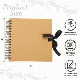 PATIKIL Scrapbook Photo Albums, 8x8 Inch 40 Pages Hardcover Scrapbooking Book DIY Album Supplies with Ribbon for Gift Memory Book Wedding Anniversary, Khaki, 1 Pcs