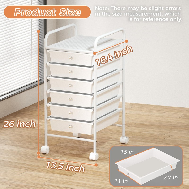 6 Tier Utility Rolling Cart with 6 Drawers Multipurpose Rolling