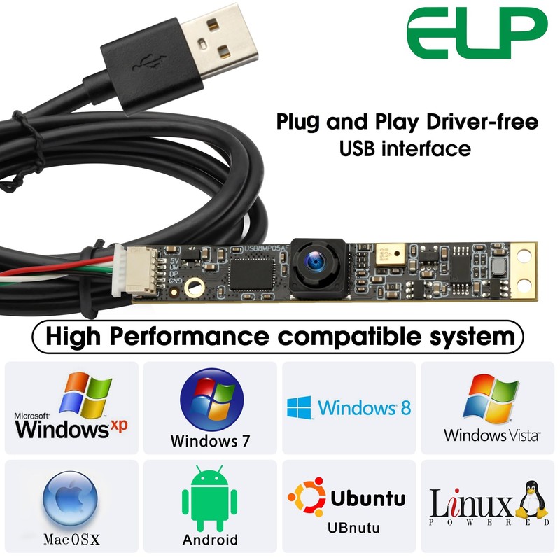 8MP USB Camera Module with Microphone Wide Angle 105°Computer Camera