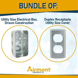 Pack of 4 Boxes and Covers: 4x2 Inch Utility Electrical Box, Outlet Box, Duplex Receptacle Cover, Drawn Construction, Ten 1/2 Inch Knockouts, Raised Ground, 1-7/8" Deep, 13 Cu. In. Capacity, Galvanized Steel