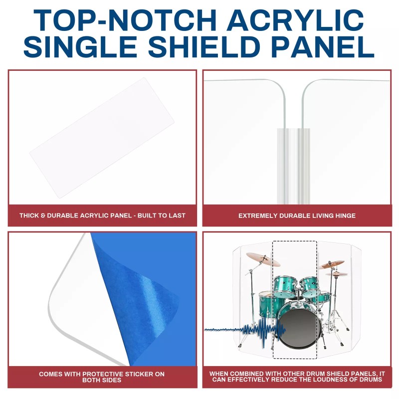 PENNZONI SIngle Panel Drum Shield Acrylic Panels w/ Plastic Hinges,
