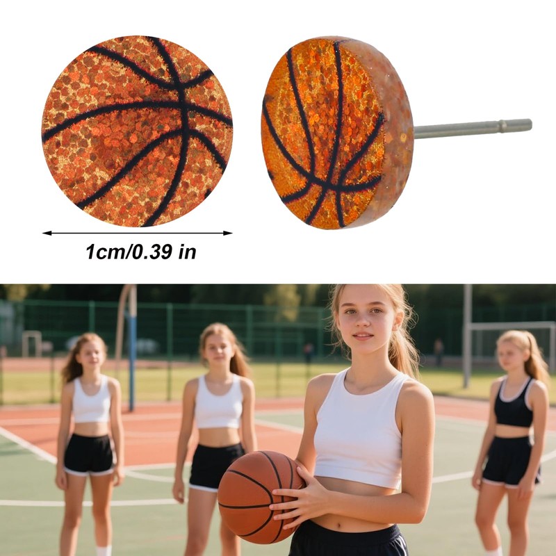 Mikovivi Basketball Stud Earrings, Small Sports Ball Earrings Mini Acrylic