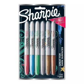 Sharpie Metallic Permanent Markers Durable Fine Point Assorted Colors 6-Count
