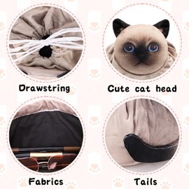 EOAMGO Drawstring Makeup Bag, Flat Lay Makeup Bag, Cat Makeup Bag, Cat Lovers Gifts for Women (Siamese cat)