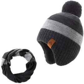 AHAHA Girls' Winter Hat, Earflap Beanie, Pompom Knitted Hats
