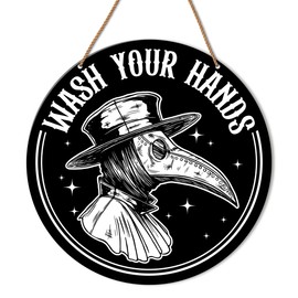 Gothic Bathroom Sign Decor, Wash Your Hands Sign, Goth Toilet Powder Room Plague Doctor Wall Hanging Signs Decorations