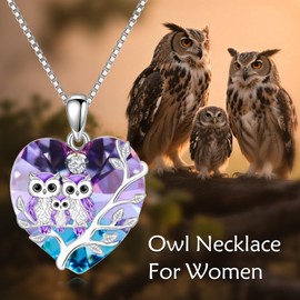 TOUPOP Owl Necklace for Women 925 Sterling Silver Crystal Owl Family Pendant Necklace Birthday Christmas Jewelry Gifts (3 Owls)