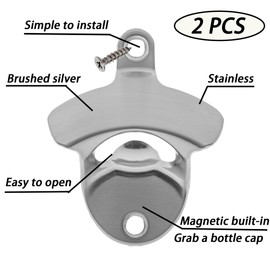 Luwanburg Stainless Magnetic Beer Bottle Opener Wall Mounted Bottle Cap Opener with Magnets Embedded (Pack of 2)