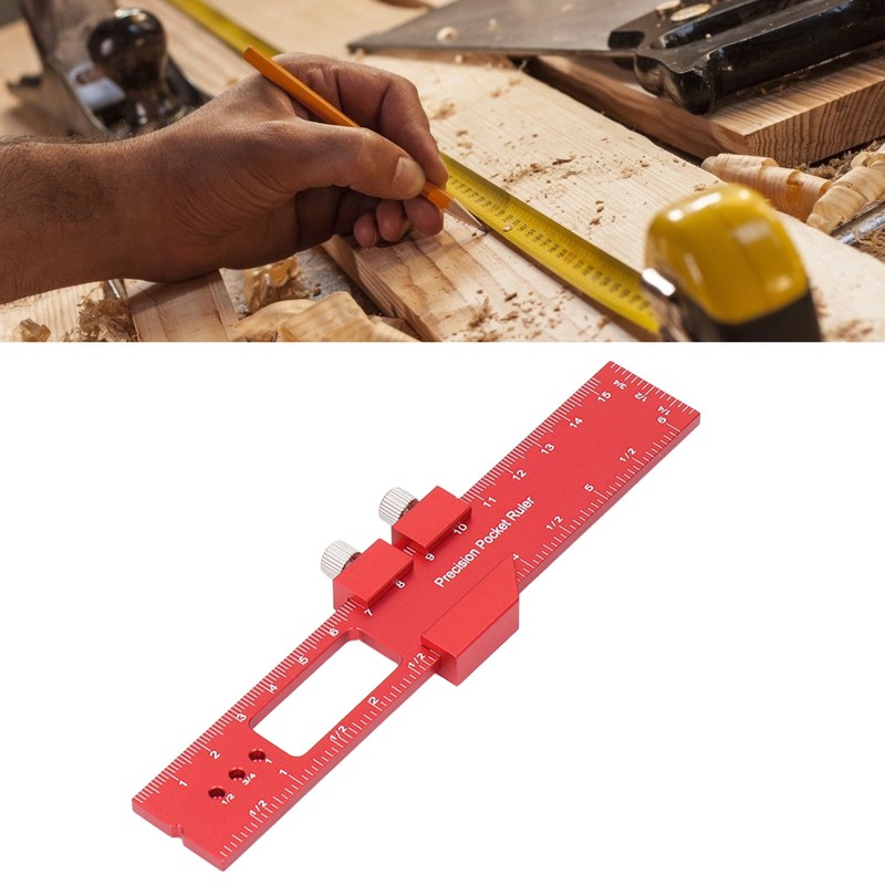 6 Inch Woodworking Ruler Adjustable Sliding Stop Aluminum Alloy Pocket