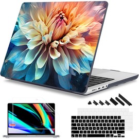 Mektron Case for 2024 MacBook Pro 16" M4 A3403 A3186 Fits M3 A2991 M2 A2780 M1 A2485 (2021/2033) Pro/Max Chips with Touch ID, Hard Shell Plastic Laptop Cover Keyboard Cover, Blooming Dahlia