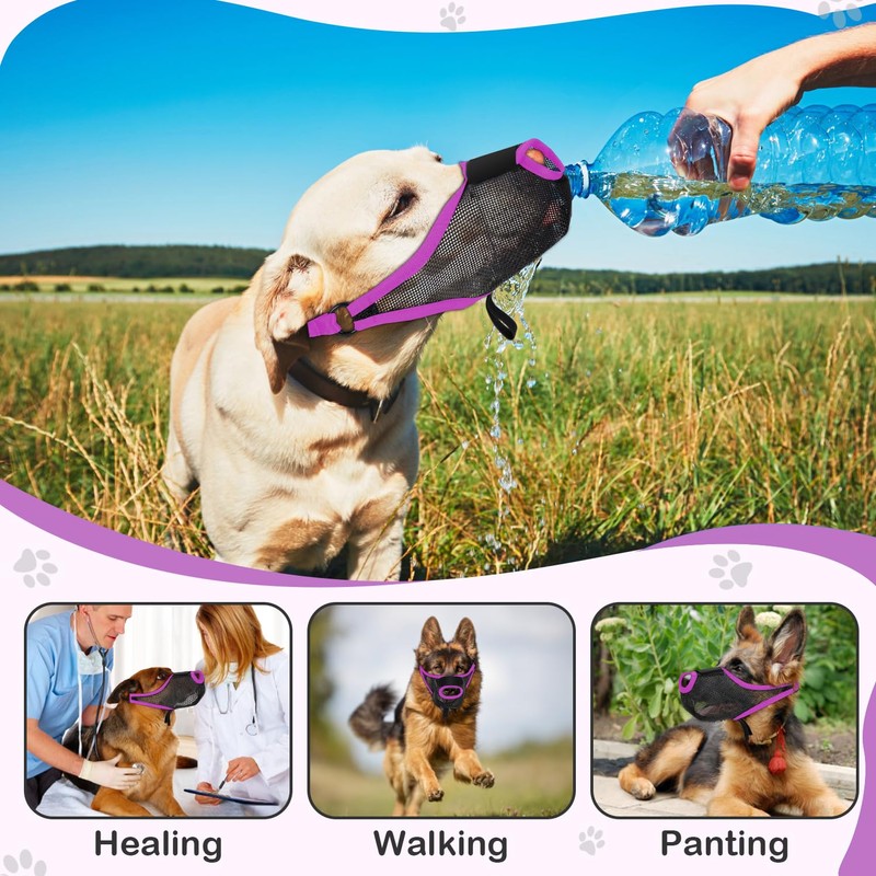 Dog Muzzle with Front Opening Design Allows Panting Drinking (Purple-S)