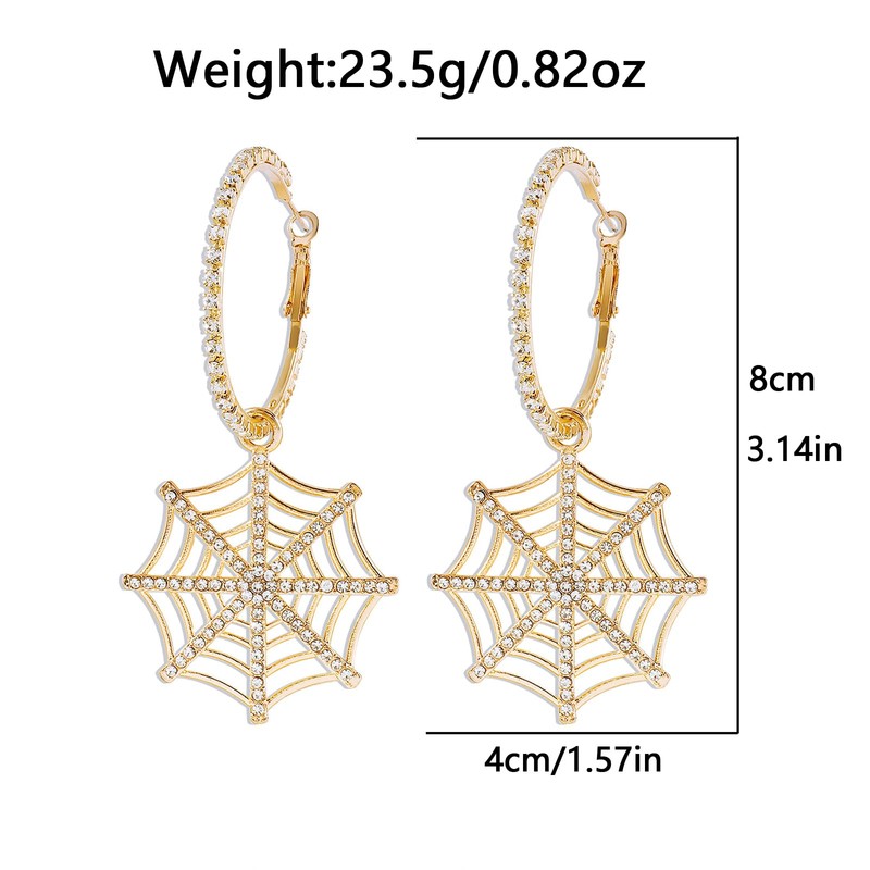 Halloween Spider Web Earrings for Women Large Gold Rhinestone Hoop