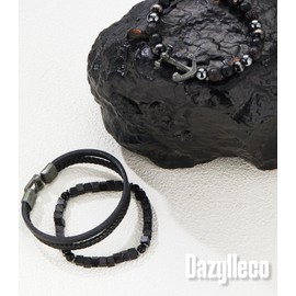 Dazylleco Pack of 3 Pearl Bracelets for Men Natural Stone Bracelet Black Stainless Steel Leather Bracelet Adjustable Jewellery Set Men's Gift Father's Day for Men, Stone, No gemstone