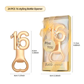 Winocbxt 24 Pieces/Packs 16 Bottle Openers for Sweet16th Birthday Party Favors Wedding Anniversary Gidts Decorations or Souvenirs for Guests with Gift Boxes Party Giveaways for Adults (16)