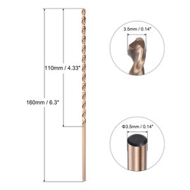 sourcing map M35 High Speed Steel Straight Shank Twist Extra Long Drill Bit, Gold Oxide 3.5mm Drill Diameter 160mm Length