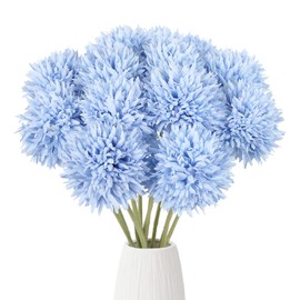 IPOPU 12PCS Blue Mums Artificial Flowers 17.3’’ Silk Fake Chrysanthemums Faux Flowers with Stems for Vase Table Centerpiece Home Wedding Party Garden Decoration(Blue)