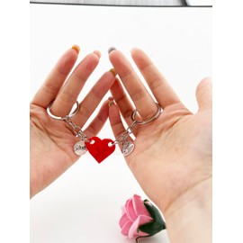 MPK Heart Keychain Set for Couples, 2 Pcs for Boyfriend Girlfriend and Friendship Matching Heart Colorful Keychains. (Red+Hand in hand)