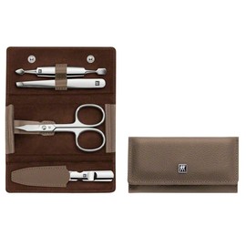 Zwilling Classic Inox Snap Button Case, Cowhide Leather, Fango, 4-Piece Set