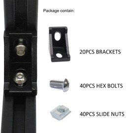 BLCCLOY 20 Sets 10 Series Extrusion Black Brackets 1" x 1" 1010 Aluminum Extrusion Profiles Connector Set, 20Pcs 10 Extruded Aluminum Corner with T Slide Nuts Bolts for 10 Series Extru Profiles Rail