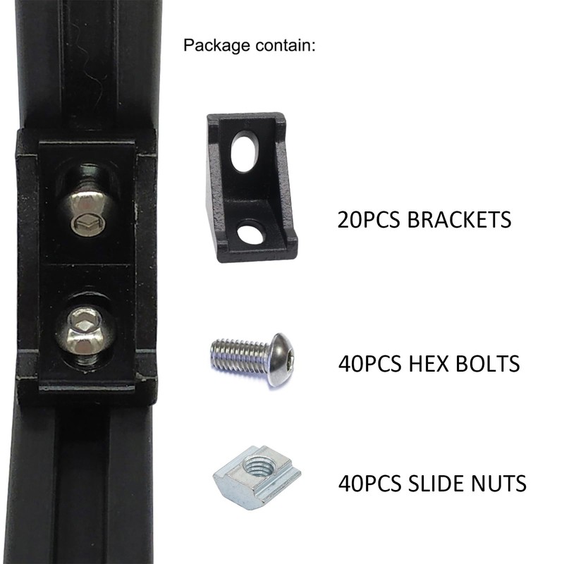 BLCCLOY 20 Sets 10 Series Extrusion Black Brackets 1" x