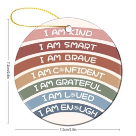 Inspirational Quote I Am Kind Smart Grave Confidence Grateful Loved Enough Christmas Ceramic Ornaments for Home Decor Xmas Tree Hanging Ornament Christmas Tree Decoration Gifts for Family Friends