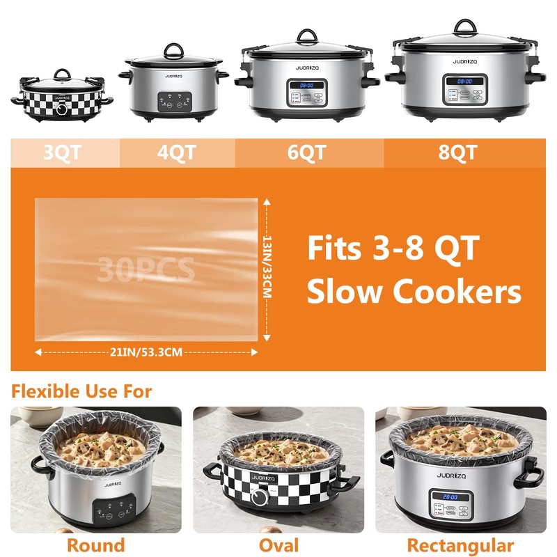 30Pcs Slow Cooker Liners 13"x 21" Size Fit for 3-8