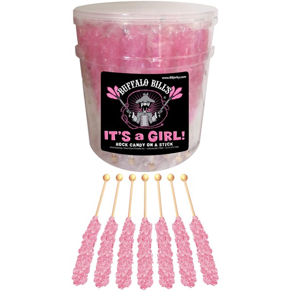 Buffalo Bills It’s A Girl Light Pink Rock Candy On A Stick (36-ct tub wrapped rock candy sticks)