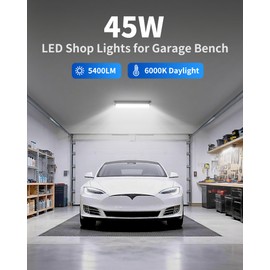 THECHAM IP66 Waterproof 45W LED Shop Lights, 5400LM 6000K Daylight White Garage Light with 6FT Power Cord & Switch, Plug in LED Work Light for Garage, Workshop, Warehouses, Basement, Yard, 2 Pack