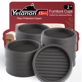 Yelanon Non Slip Furniture Pads,12 Pcs 2" Furniture Coasters - Anti-Skid Grippers,Rubber Furniture feet, Anti-Slide Floor Protectors - Bed stoppers to Prevent Sliding(Black)