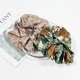 (2 types) Vintage flower pattern scrunchie green / (2종) 빈티지 꽃패턴 스크런치 그린