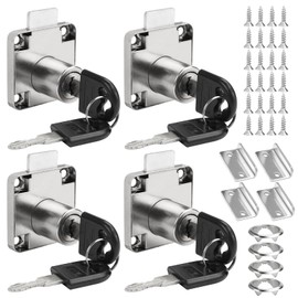 Pack of 4 Cabinet Lock with Key, Stainless Steel Drawer Lock, Cabinet Lock with Key, 4 Pieces Different Buttons, Cabinet Lock Furniture Lock with Key for Furniture Cabinets