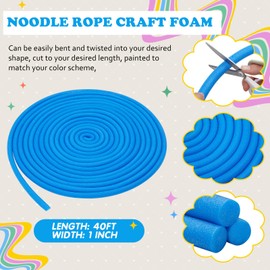 Frienda Foam Noodle Rope 40 ft 1 Inch Pool Noodles Tube Craft Versatile Foam Rod Rope Cylinder for Modeling, DIY Arts and Crafts Supplies(Blue)