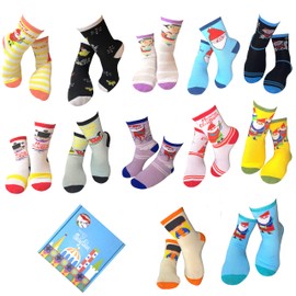 DoodleUS Kids' Girls Cute Christmas 12-Pack Mary Blair Cotton Crew Socks Gift Box Set (4005, 6-8 Years)