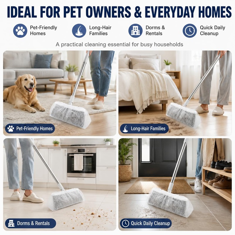 50 Pcs Disposable Broom Covers for Pet Hair Removal, Non-Woven