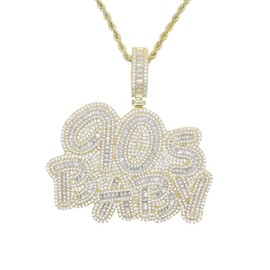 ATJMLADY Hip Hop 90'SBABY letter Pendant for Hip Hop Men Iced Out Bling 5A CZ Rock Punk Charm Necklace Jewelry (gold)