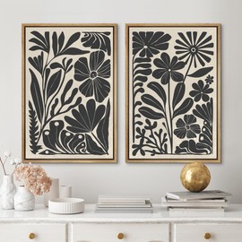 MUDECOR Framed Canvas Wall Art Abstract Floral Botanical Prints Minimalist Modern Art Boho Wall Decor for Bedroom - 16"x24"x2 NATURAL